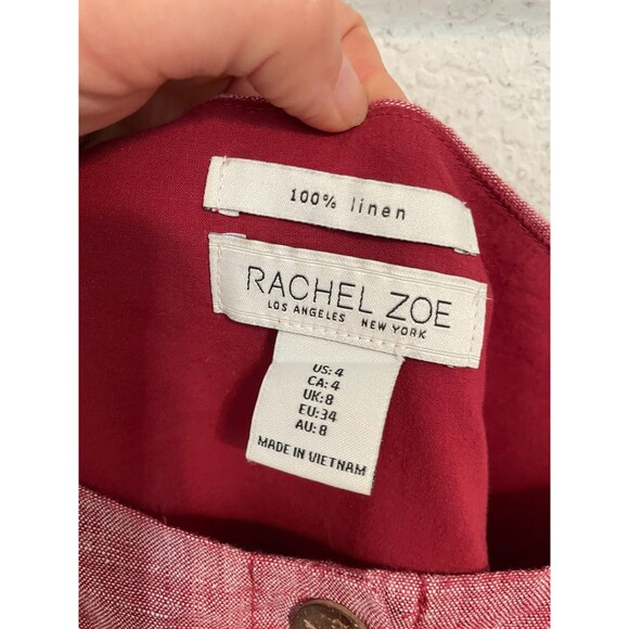 Rachel Zoe Women’s Dress Size 4 Red 100% Linen Button Front Midi Pockets Minimal - Picture 7 of 8